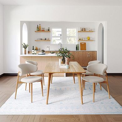 HomeRoots Aqua And Ivory Geometric Distressed Washable Area Rug
