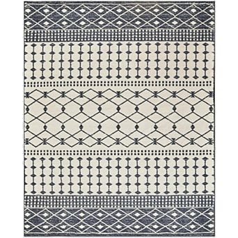 HomeRoots Dark Gray And White Geometric Distressed Washable Area Rug