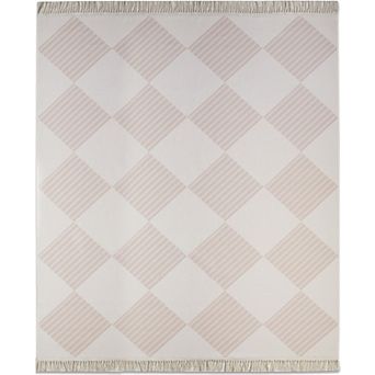 HomeRoots Blush And Ivory Geometric Washable Area Rug With Fringe