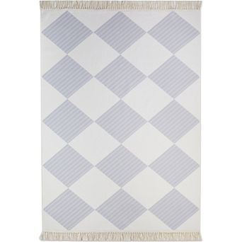HomeRoots Lavender And Ivory Geometric Washable Area Rug With Fringe