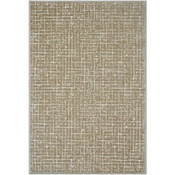HomeRoots Gold And Ivory Abstract Geometric Distressed Washable Area Rug