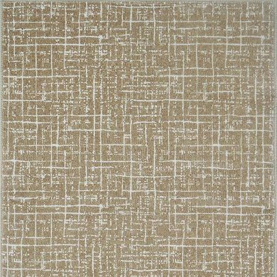 HomeRoots Gold And Ivory Abstract Geometric Distressed Washable Area Rug