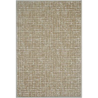 HomeRoots Gold And Ivory Abstract Geometric Distressed Washable Area Rug