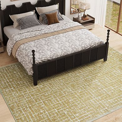 HomeRoots Gold And Ivory Abstract Geometric Distressed Washable Area Rug