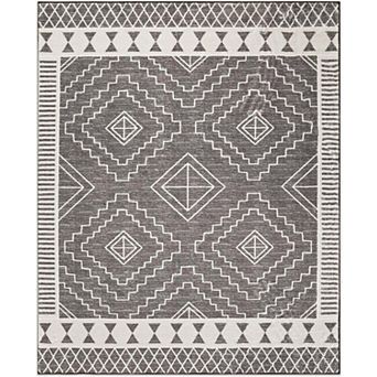 HomeRoots Gray And White Geometric Distressed Washable Area Rug