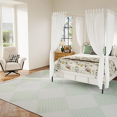 HomeRoots Green And Ivory Geometric Washable Area Rug