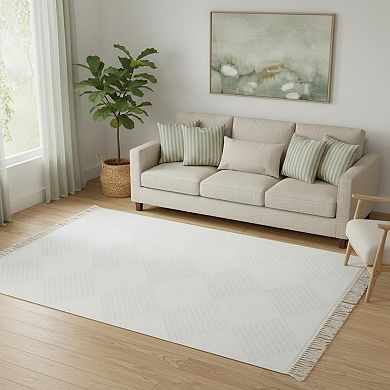 HomeRoots Green And Ivory Geometric Washable Area Rug
