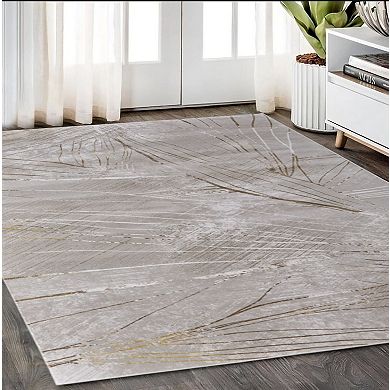 HomeRoots Rectangle Abstract Polypropylene Area Rug