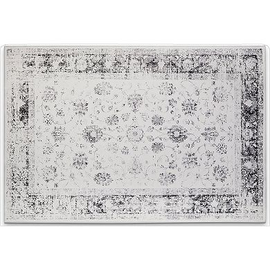 HomeRoots Charcoal And Ivory Floral Distressed Area Rug