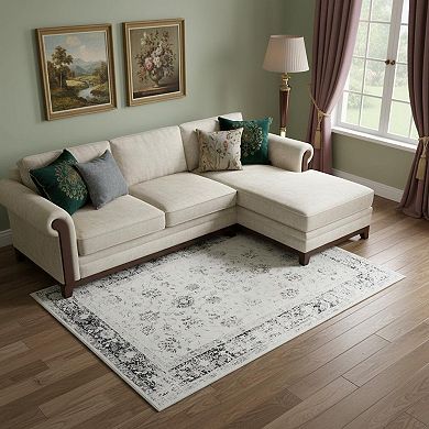HomeRoots Charcoal And Ivory Floral Distressed Area Rug