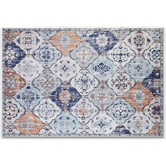 HomeRoots And Terra Cotta Quatrefoil Distressed Area Rug
