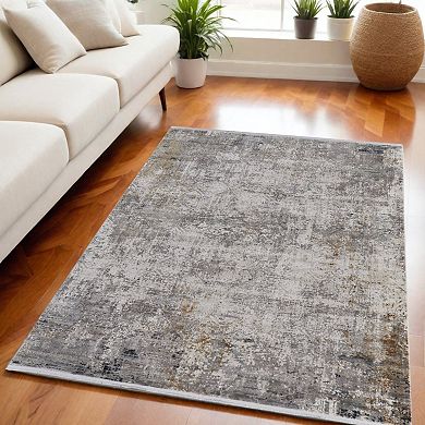 HomeRoots Rectangle Abstract Viscose Area Rug