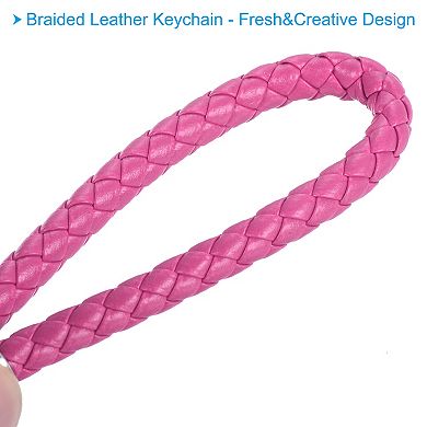Braided PU Leather Keychain with Stainless Steel Key Ring Woven Wristlet 1 Pcs