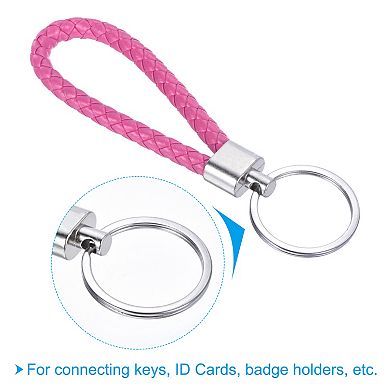 Braided PU Leather Keychain with Stainless Steel Key Ring Woven Wristlet 1 Pcs