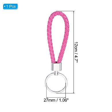 Braided PU Leather Keychain with Stainless Steel Key Ring Woven Wristlet 1 Pcs