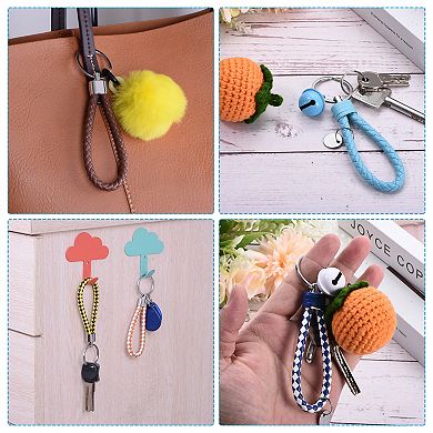 Braided PU Leather Keychain with Stainless Steel Key Ring Woven Wristlet 1 Pcs