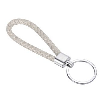 Braided PU Leather Keychain with Stainless Steel Key Ring Woven Wristlet 1 pc
