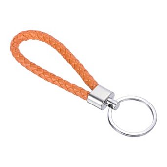 Braided PU Leather Keychain with Stainless Steel Key Ring Woven Wristlet 1 pc