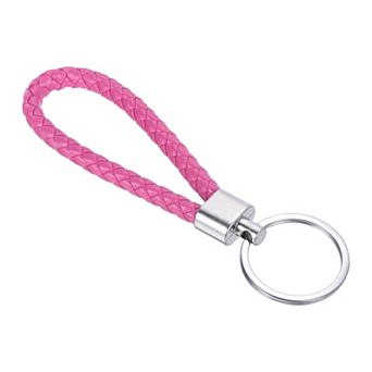 Braided PU Leather Keychain with Stainless Steel Key Ring Woven Wristlet 1 pc
