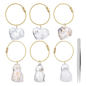 6 pc Cat Hair Collector Keychain with Tweezers, Clear Pet Fur Storage Calico Tabby Cat Multi NO SIZE