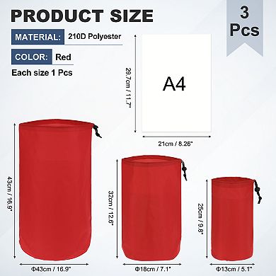 3 Pack Drawstring Ditty Storage Bags with Toggle Cinch Closure, Portable Lightweight Outdoor Pouches