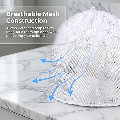 9.8x11.8 inch 2 Pcs Nylon Mesh Laundry Bags, Durable Drawstring Closure Laundry Bag for Delicates