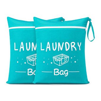 2 Pack Travel Laundry Bag Waterproof Wet Dry Bag, Lightweight Mesh Dirty Clothes Hamper for Suitcase