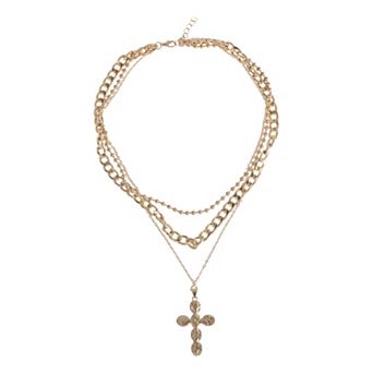 Layered Cross Pendant Necklace Gold Tone 1 pc