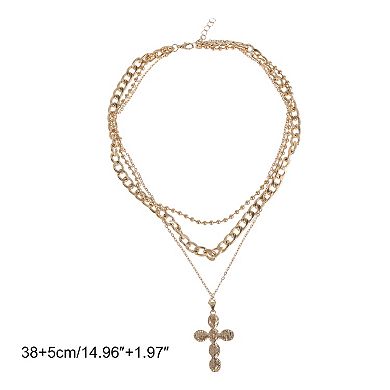 Layered Cross Pendant Necklace Gold Tone 1 Pc