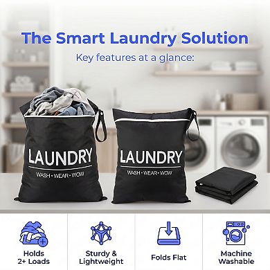2 Pack Oxford Cloth Zipper Travel Laundry Bag, Lightweight Mesh Dirty Clothes Hamper Washable