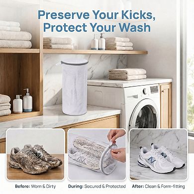 2 Pack Polyester Cylinder Shoe Bag for Washing Machine, Non-Slip Padded Wash Bag for Sneaker Cleaner