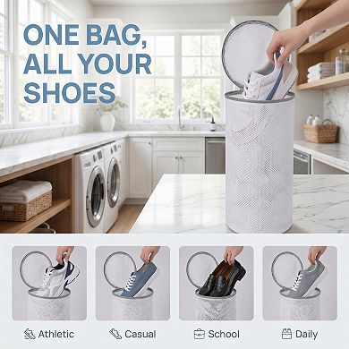 2 Pack Polyester Cylinder Shoe Bag for Washing Machine, Non-Slip Padded Wash Bag for Sneaker Cleaner