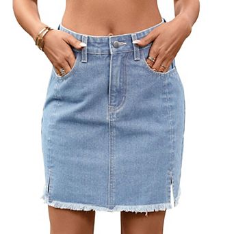 High Waist Slit Denim Mini Skirt Women Slim Bodycon Jean Skirt Casual Streetwear Short Bottoms