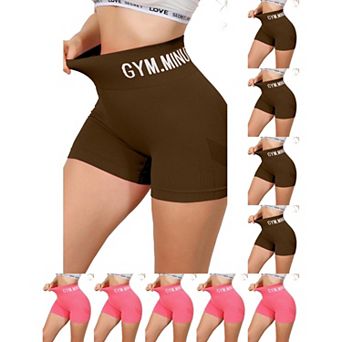 10 Packs Women's Letter Print Biker Short Pants Tummy Control High Waisted Workout Yoga Shorts