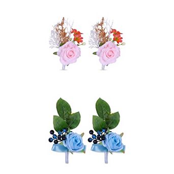 4 Packs Wedding Boutonnieres for Men Artificial Rose Corsage with Pins Realistic Flower Brooch 5.7"
