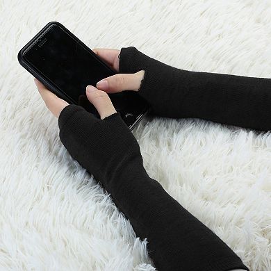Pair Winter Arm Warmers Elbow Long Elastic Fingerless Gloves for Lady