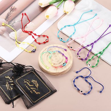 2Pcs Evil Eye Bracelet Handmade Knots Braided Rope String Adjustable Bracelet Set w Card & Mesh Bag