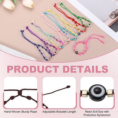 2Pcs Evil Eye Bracelet Handmade Knots Braided Rope String Adjustable Bracelet Set w Card & Mesh Bag