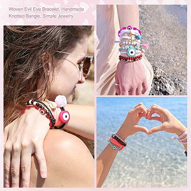 2Pcs Evil Eye Bracelet Handmade Knots Braided Rope String Adjustable Bracelet Set w Card & Mesh Bag