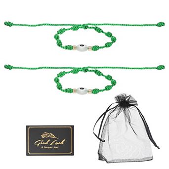 2 pc Evil Eye Bracelet Handmade Knots Braided Rope String Adjustable Bracelet Set w Card & Mesh Bag
