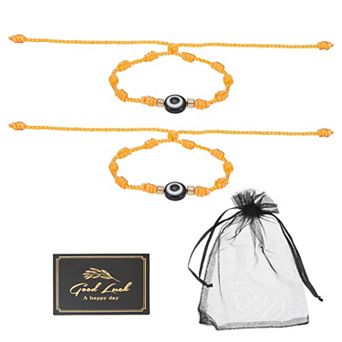 2 pc Evil Eye Bracelet Handmade Knots Braided Rope String Adjustable Bracelet Set w Card & Mesh Bag