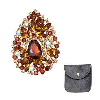 Vintage Crystal Rhinestone Brooch for Women, 3.7 Inch Flower Lapel Pins Tear Drop Brooch Pin