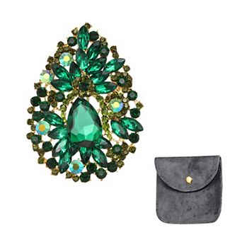 Vintage Crystal Rhinestone Brooch for Women, 3.7 Inch Flower Lapel Pins Tear Drop Brooch Pin