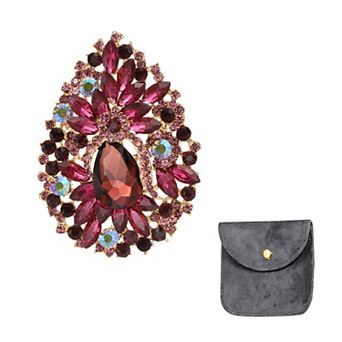 Vintage Crystal Rhinestone Brooch for Women, 3.7 Inch Flower Lapel Pins Tear Drop Brooch Pin