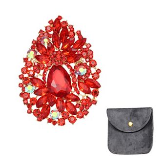 Vintage Crystal Rhinestone Brooch for Women, 3.7 Inch Flower Lapel Pins Tear Drop Brooch Pin