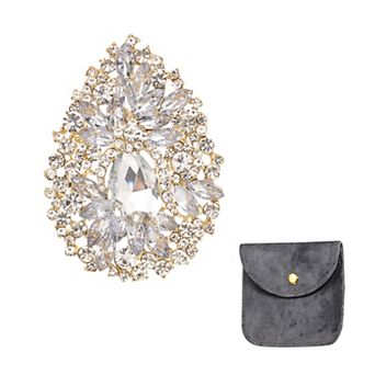 Vintage Crystal Rhinestone Brooch for Women, 3.7 Inch Flower Lapel Pins Tear Drop Brooch Pin