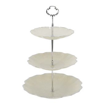 1Set 3 tier Dessert Cupcake Stand, Cupcake Stand Holder Beige Silver Tone