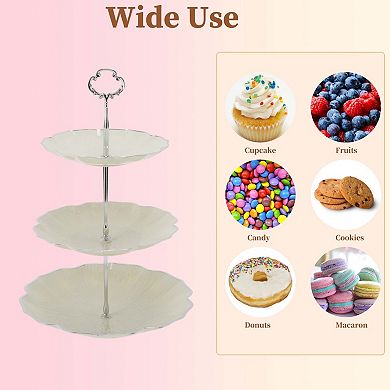 1Set 3 Tier Dessert Cupcake Stand, Cupcake Stand Holder Beige Silver Tone