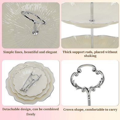 1Set 3 Tier Dessert Cupcake Stand, Cupcake Stand Holder Beige Silver Tone