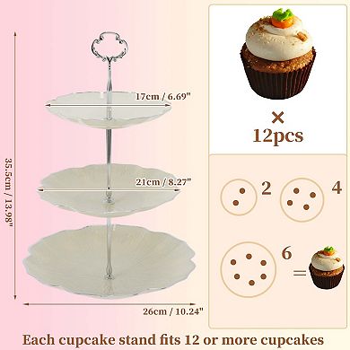 1Set 3 Tier Dessert Cupcake Stand, Cupcake Stand Holder Beige Silver Tone